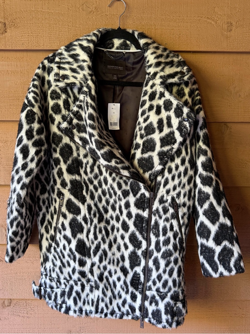 Banana Republic Italian Fabric Leopard Moto Cocoon Coat Wool Alpaca XS NWT